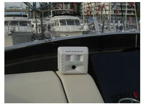 scaring birds away from boat - ultrasonic device placed on a docked boat